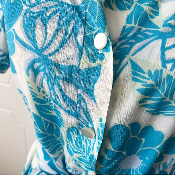 Vintage Blue Tropical Print Short Sleeve Summer Dress 70s - Picture 4 of 6